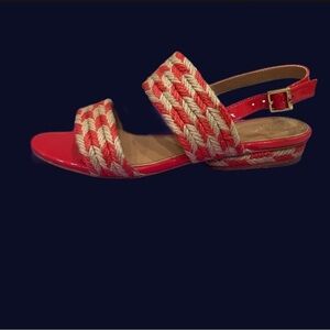 Tory Burch Red and Tan Espadrille Sandals